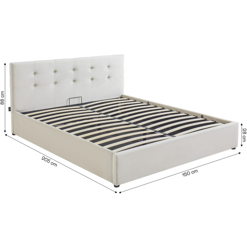 Tina - Lit Coffre Adulte avec Tête de Lit Matelassée en Velours et Sommier - Beige