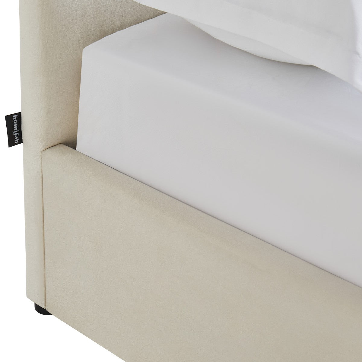 Tina - Lit Coffre Adulte avec Tête de Lit Matelassée en Velours et Sommier - Beige