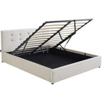 Tina - Lit Coffre Adulte avec Tête de Lit Matelassée en Velours et Sommier - Beige