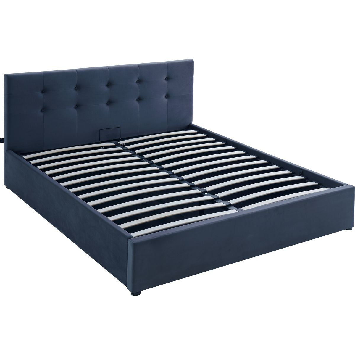 Tina - Lit Coffre Adulte avec Tête de Lit Matelassée en Velours et Sommier - Gris Foncé
