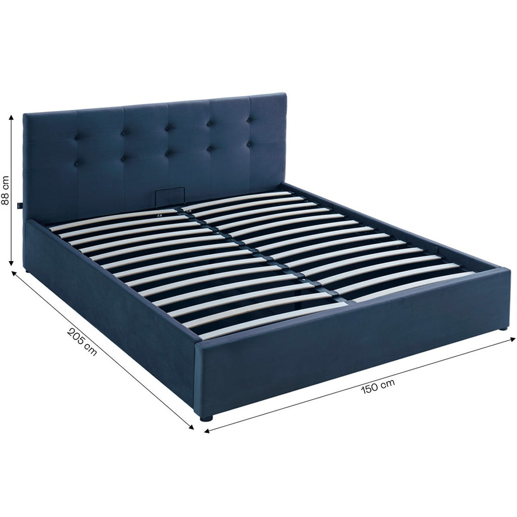 Tina - Lit Coffre Adulte avec Tête de Lit Matelassée en Velours et Sommier - Gris Foncé