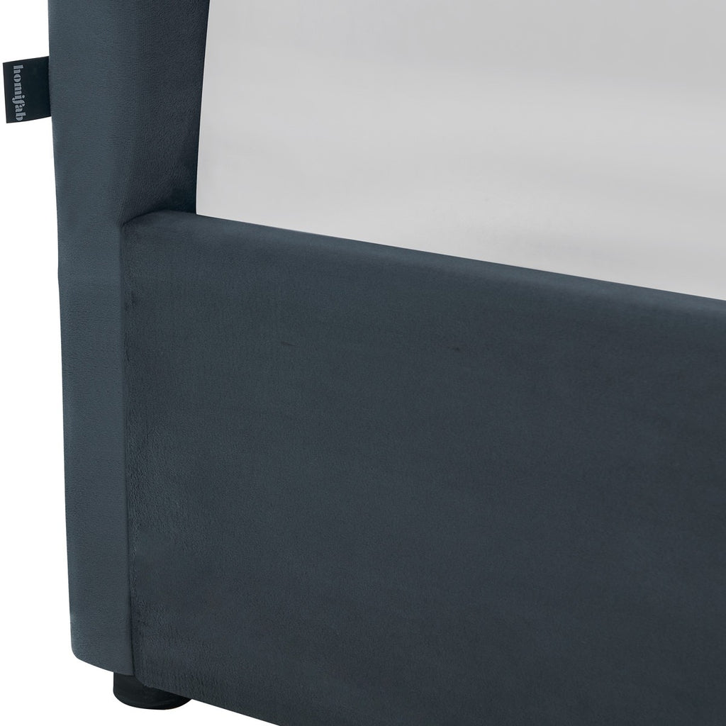 Tina - Lit Coffre Adulte avec Tête de Lit Matelassée en Velours et Sommier - Gris Foncé