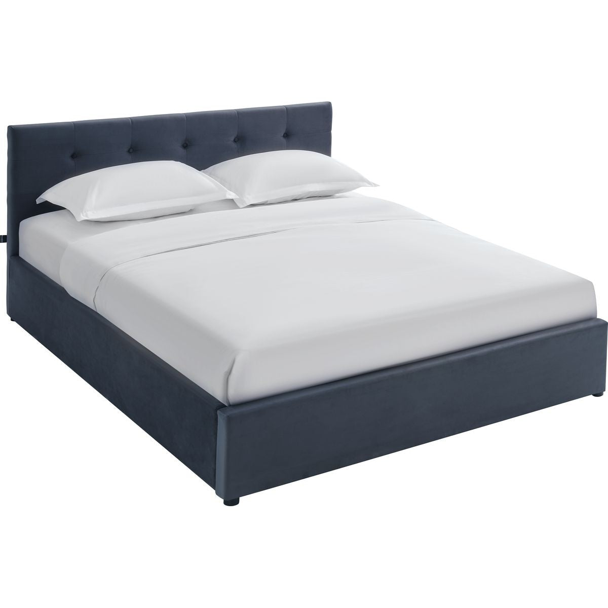 Tina - Lit Coffre Adulte avec Tête de Lit Matelassée en Velours et Sommier - Gris Foncé