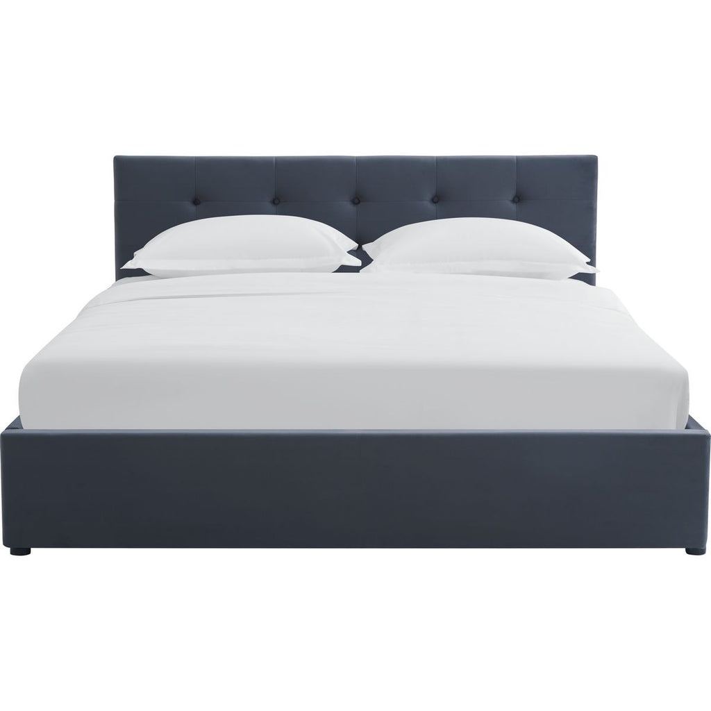 Tina - Lit Coffre Adulte avec Tête de Lit Matelassée en Velours et Sommier - Gris Foncé