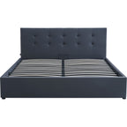 Tina - Lit Coffre Adulte avec Tête de Lit Matelassée en Velours et Sommier - Gris Foncé