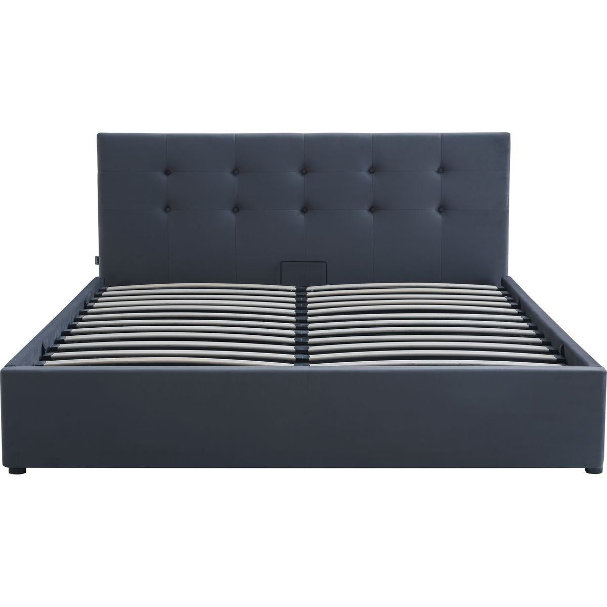 Tina - Lit Coffre Adulte avec Tête de Lit Matelassée en Velours et Sommier - Gris Foncé