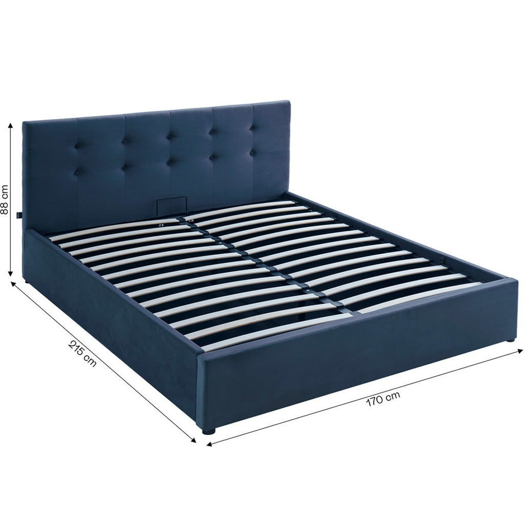 Tina - Lit Coffre Adulte avec Tête de Lit Matelassée en Velours et Sommier - Gris Foncé