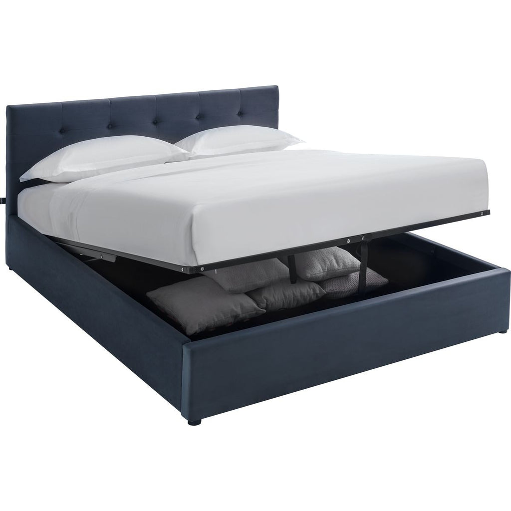 Tina - Lit Coffre Adulte avec Tête de Lit Matelassée en Velours et Sommier - Gris Foncé