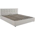 Tina - Lit Coffre Adulte 180x200 cm avec Tête de Lit Matelassée en Tissu et Sommier - Beige