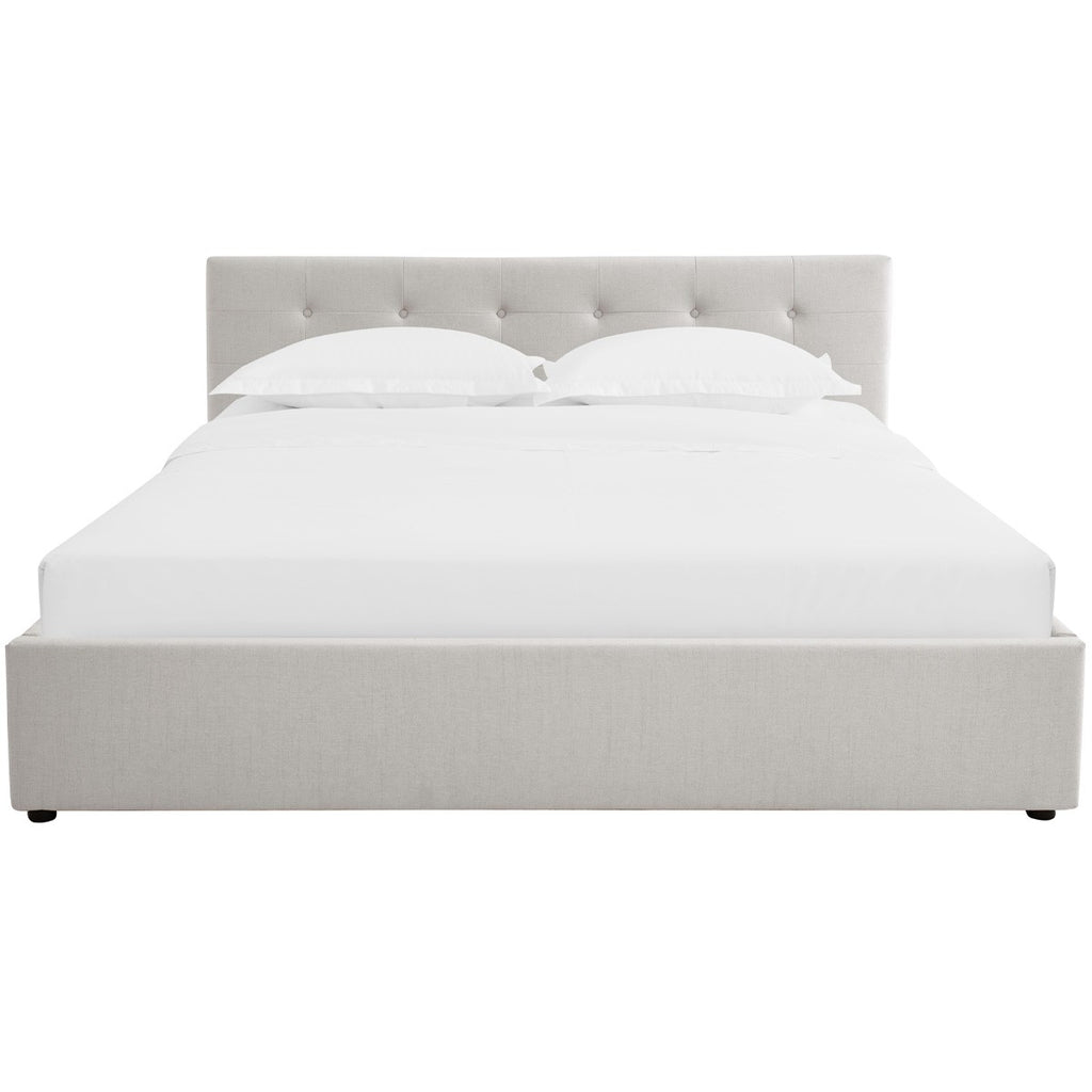 Tina - Lit Coffre Adulte 180x200 cm avec Tête de Lit Matelassée en Tissu et Sommier - Beige