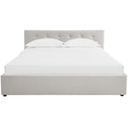 Tina - Lit Coffre Adulte 180x200 cm avec Tête de Lit Matelassée en Tissu et Sommier - Beige
