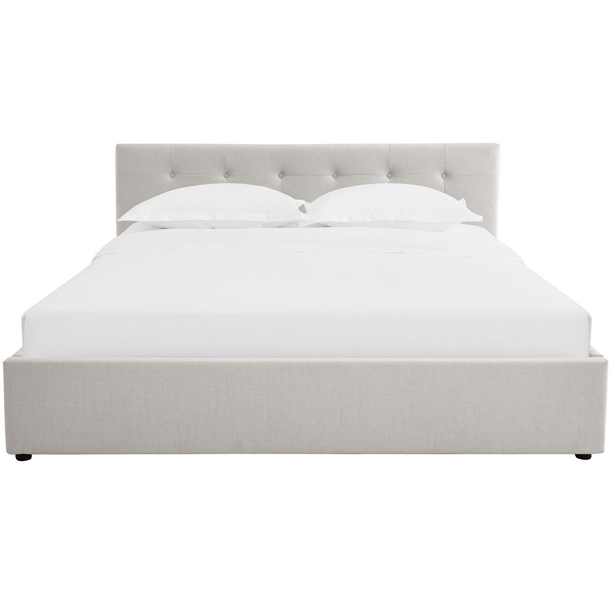 Tina - Lit Coffre Adulte 180x200 cm avec Tête de Lit Matelassée en Tissu et Sommier - Beige