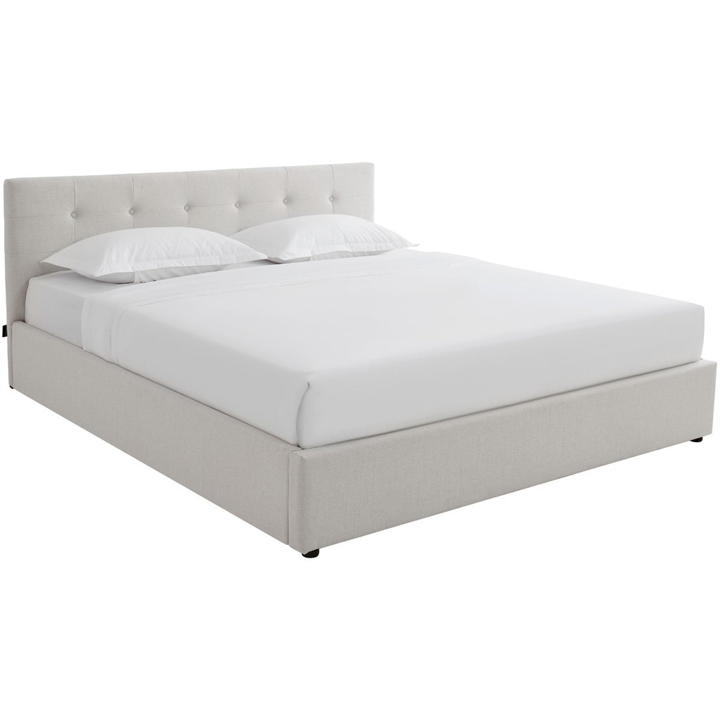 Tina - Lit Coffre Adulte 180x200 cm avec Tête de Lit Matelassée en Tissu et Sommier - Beige