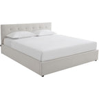 Tina - Lit Coffre Adulte 180x200 cm avec Tête de Lit Matelassée en Tissu et Sommier - Beige