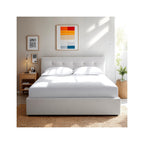 Tina - Lit Coffre Adulte 180x200 cm avec Tête de Lit Matelassée en Tissu et Sommier - Beige
