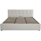 Tina - Lit Coffre Adulte 180x200 cm avec Tête de Lit Matelassée en Tissu et Sommier - Beige