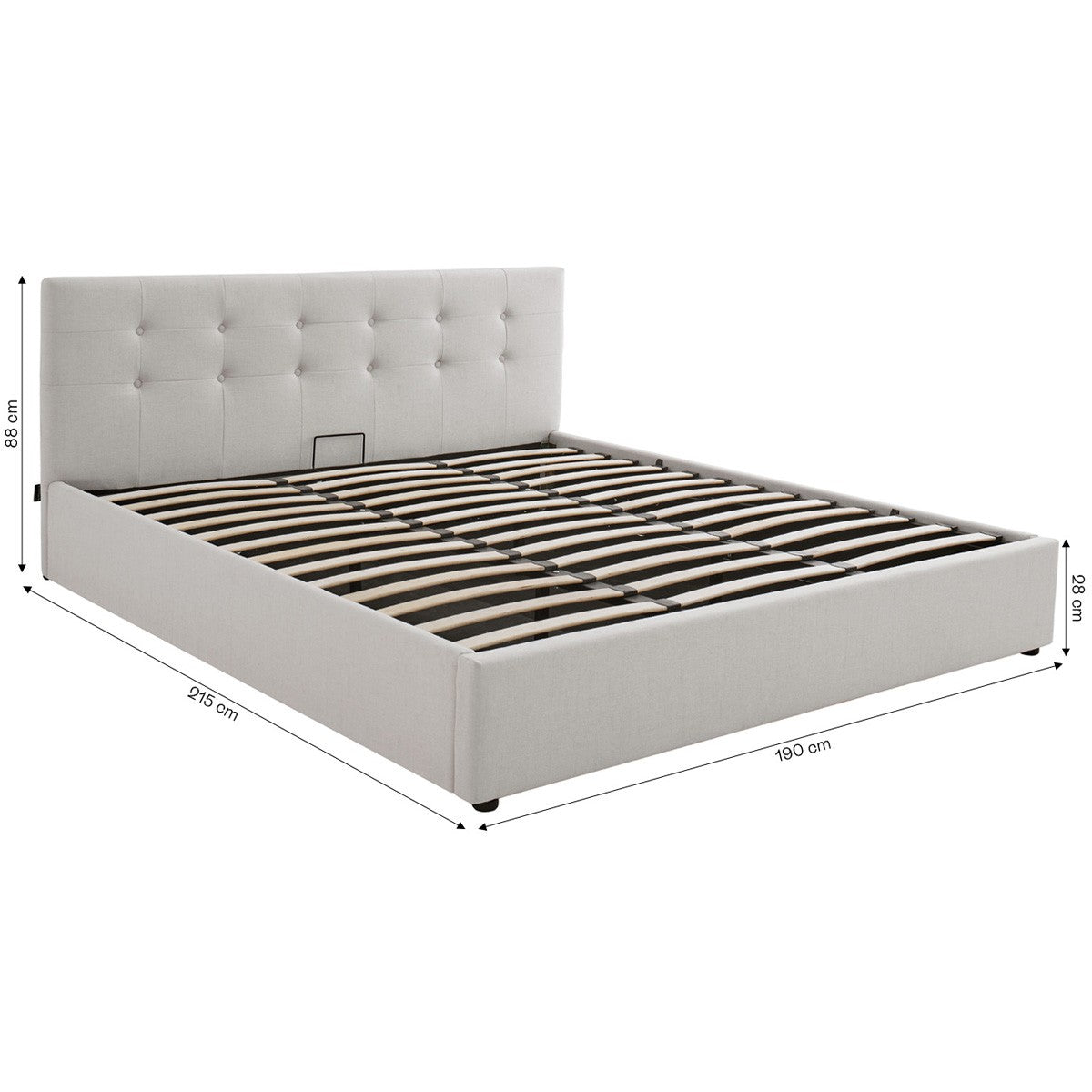 Tina - Lit Coffre Adulte 180x200 cm avec Tête de Lit Matelassée en Tissu et Sommier - Beige