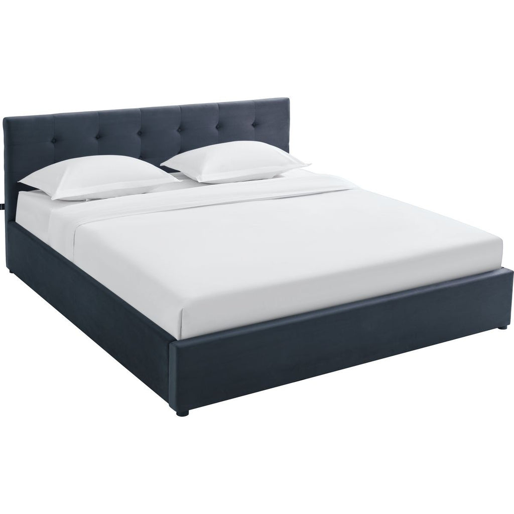 Tina - Lit Coffre Adulte avec Tête de Lit Matelassée en Velours et Sommier - Gris Foncé