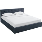 Tina - Lit Coffre Adulte avec Tête de Lit Matelassée en Velours et Sommier - Gris Foncé
