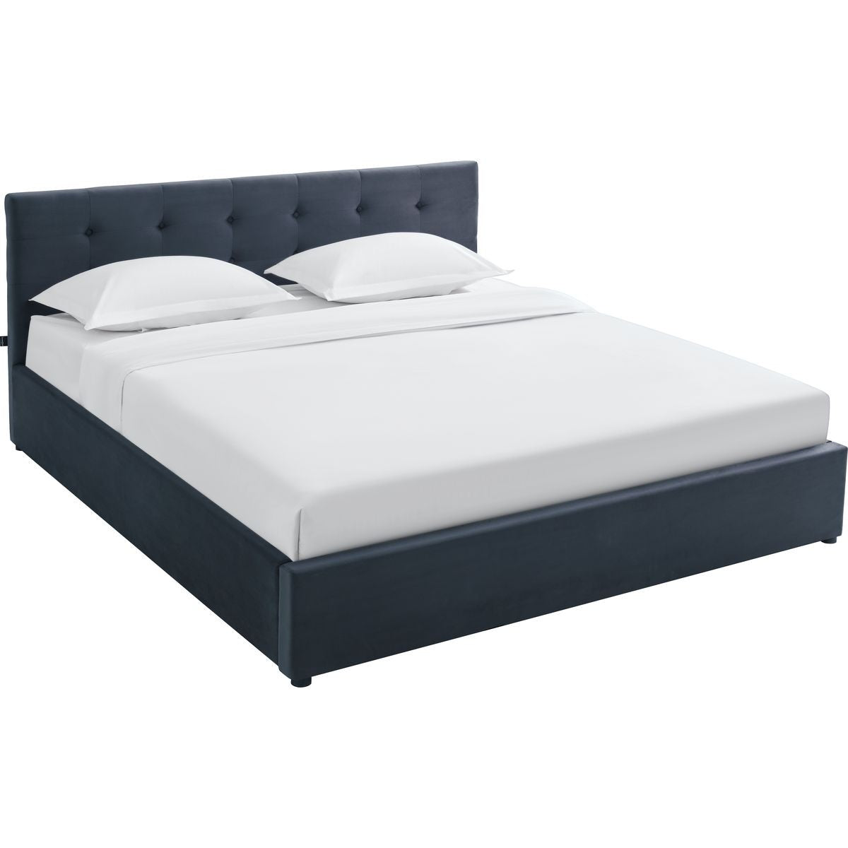 Tina - Lit Coffre Adulte avec Tête de Lit Matelassée en Velours et Sommier - Gris Foncé