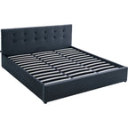 Tina - Lit Coffre Adulte avec Tête de Lit Matelassée en Velours et Sommier - Gris Foncé