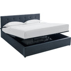 Tina - Lit Coffre Adulte avec Tête de Lit Matelassée en Velours et Sommier - Gris Foncé