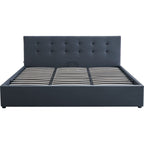Tina - Lit Coffre Adulte avec Tête de Lit Matelassée en Velours et Sommier - Gris Foncé
