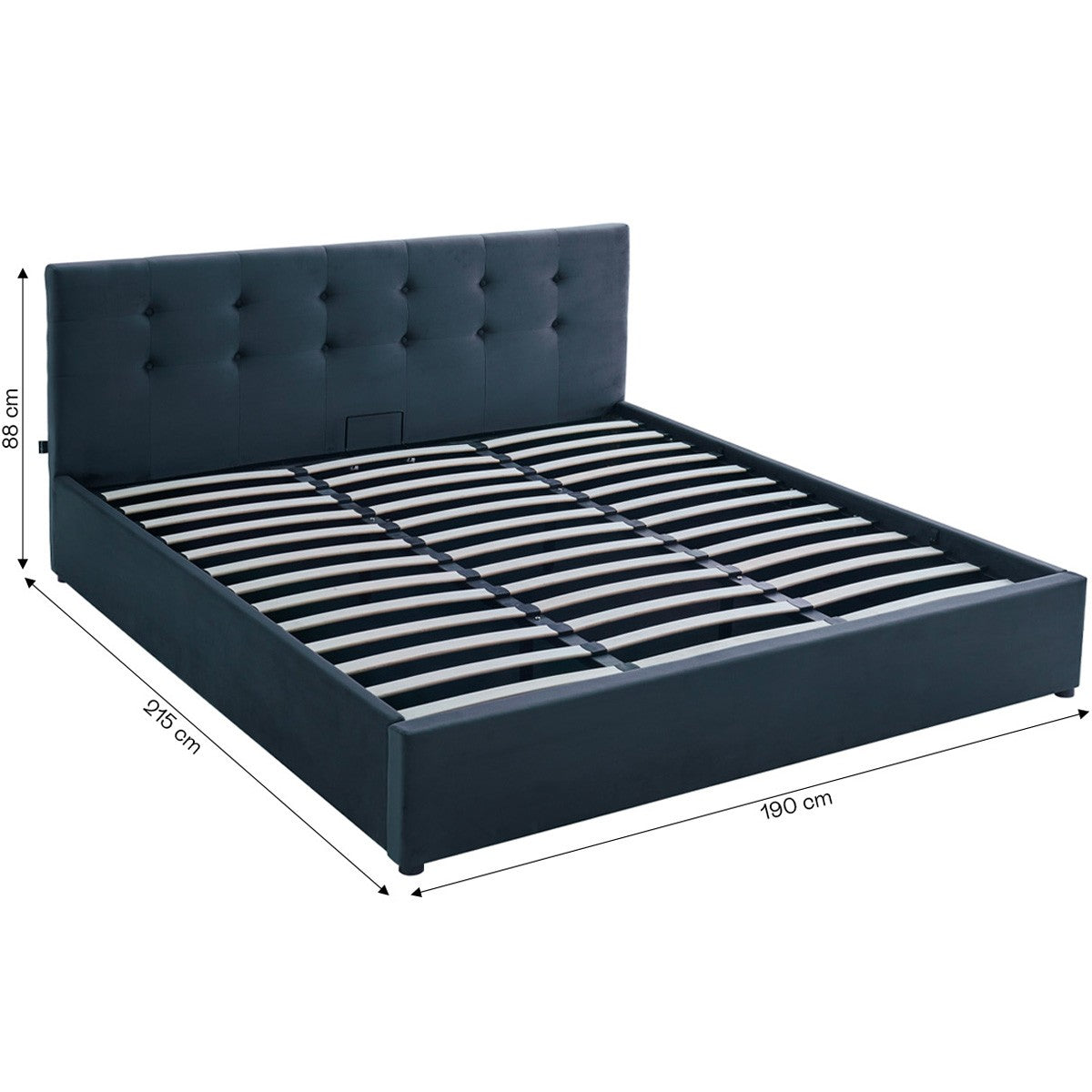 Tina - Lit Coffre Adulte avec Tête de Lit Matelassée en Velours et Sommier - Gris Foncé
