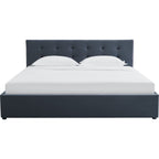 Tina - Lit Coffre Adulte avec Tête de Lit Matelassée en Velours et Sommier - Gris Foncé