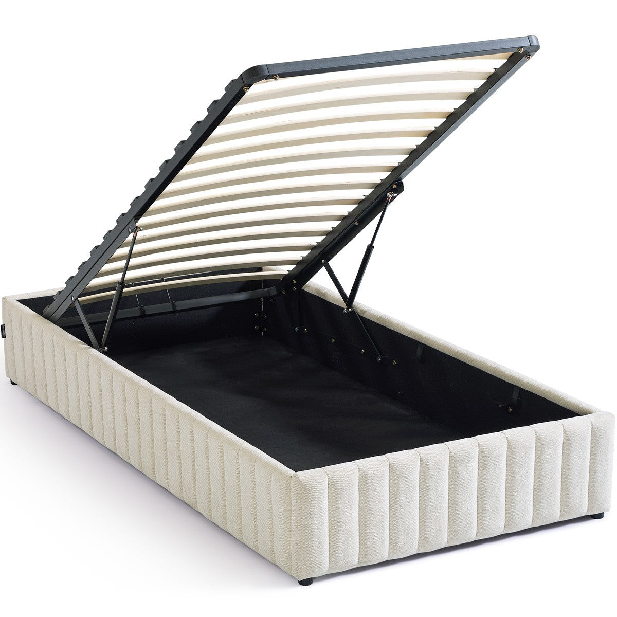 Balto - Lit Coffre Adulte 90x190 cm en Tissu Chenille - Beige