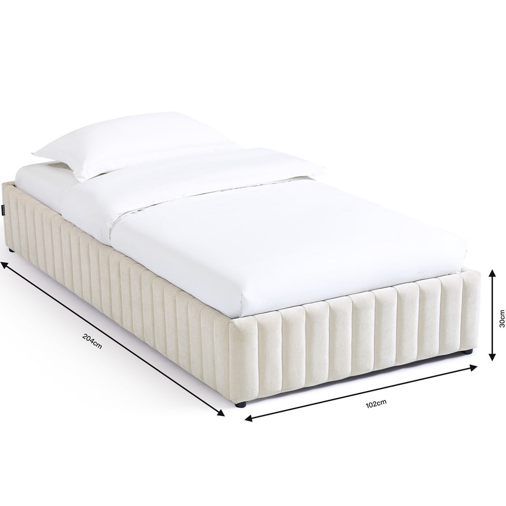 Balto - Lit Coffre Adulte 90x190 cm en Tissu Chenille - Beige