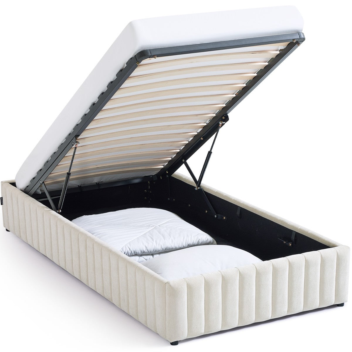 Balto - Lit Coffre Adulte 90x190 cm en Tissu Chenille - Beige