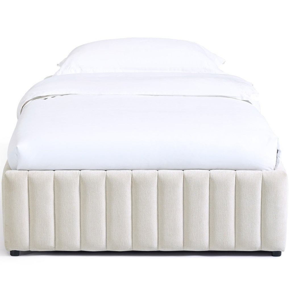 Balto - Lit Coffre Adulte 90x190 cm en Tissu Chenille - Beige