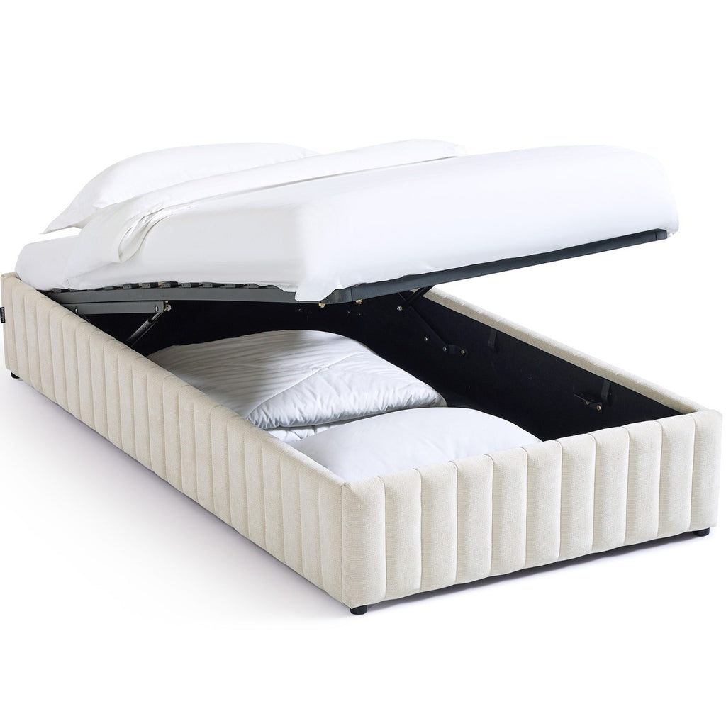 Balto - Lit Coffre Adulte 90x190 cm en Tissu Chenille - Beige