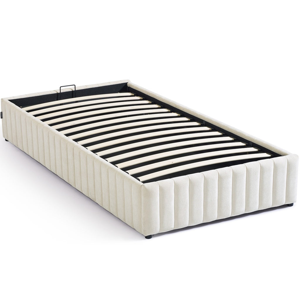 Balto - Lit Coffre Adulte 90x190 cm en Tissu Chenille - Beige