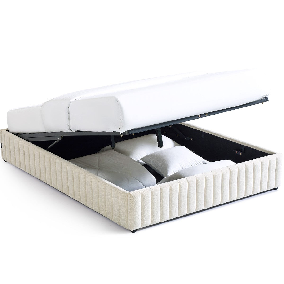 Balto - Lit Coffre Adulte en Tissu Chenille - Beige