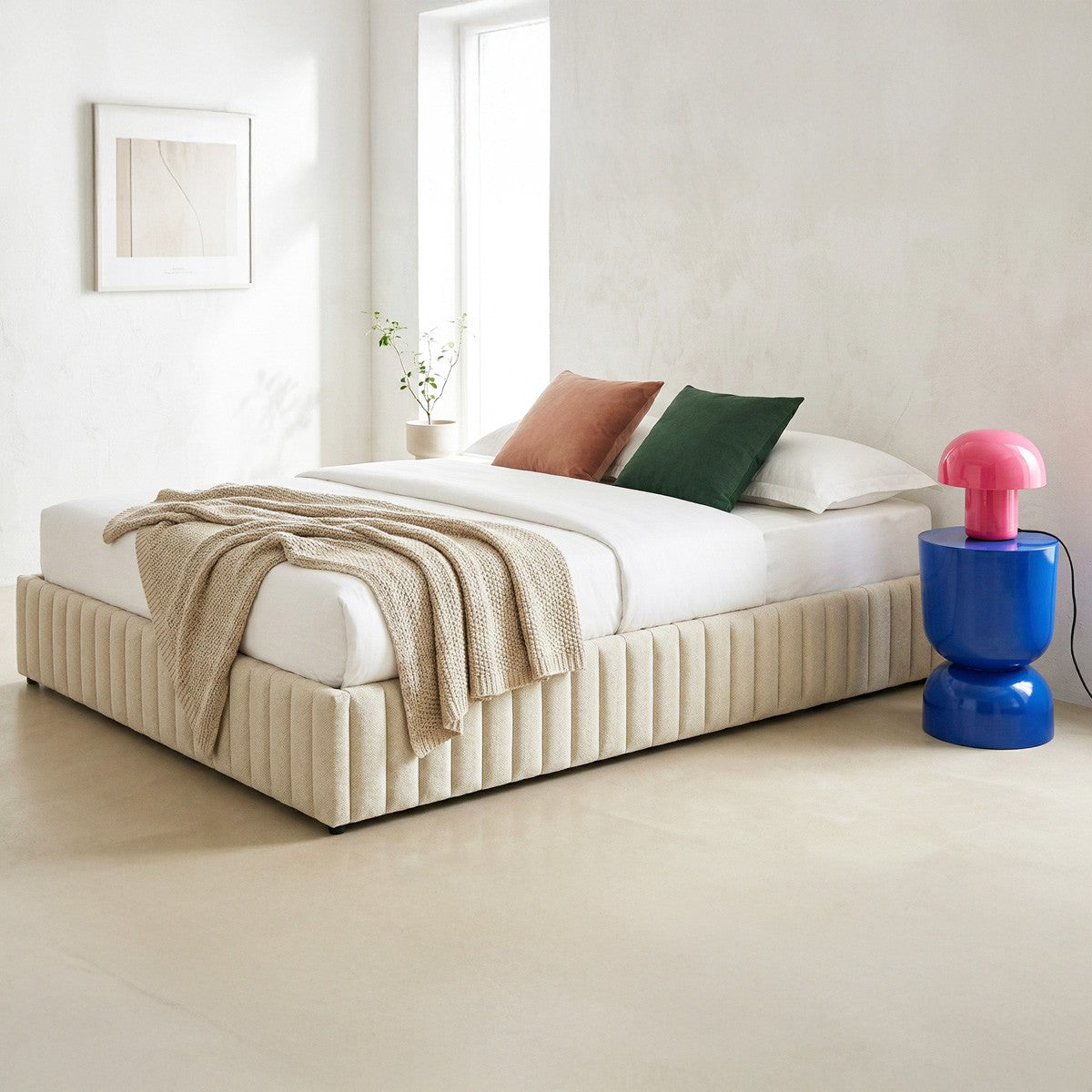 Balto - Lit Coffre Adulte en Tissu Chenille - Beige