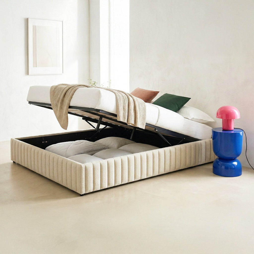 Balto - Lit Coffre Adulte en Tissu Chenille - Beige