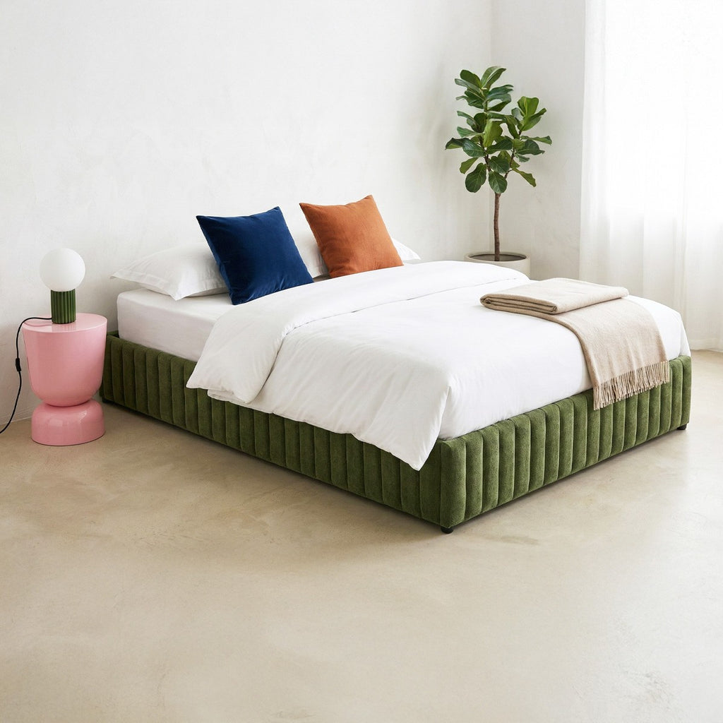 Balto - Lit Coffre Adulte en Tissu Chenille - Vert Kaki