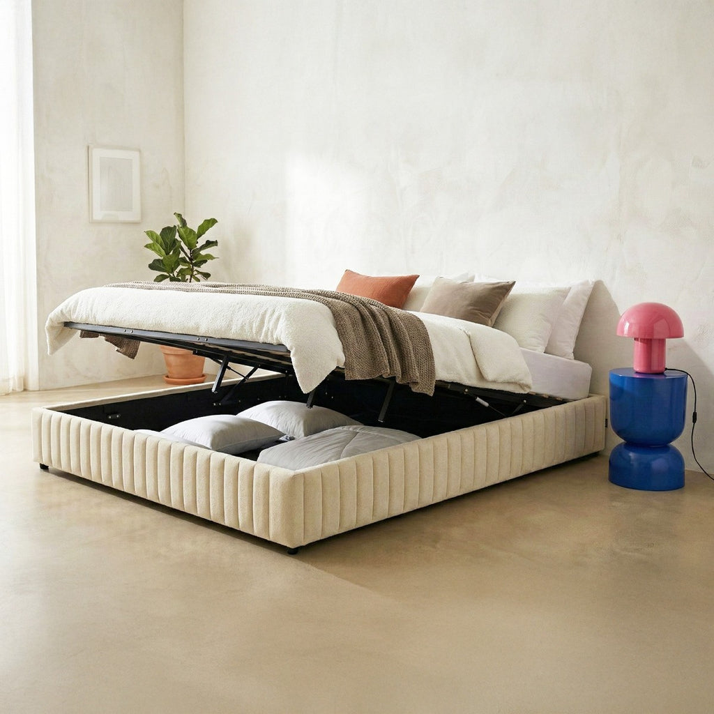 Balto - Lit Coffre Adulte en Tissu Chenille - Beige