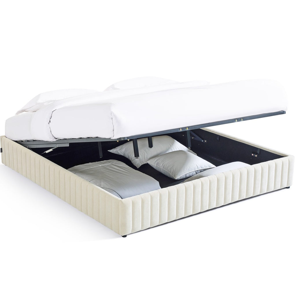 Balto - Lit Coffre Adulte en Tissu Chenille - Beige