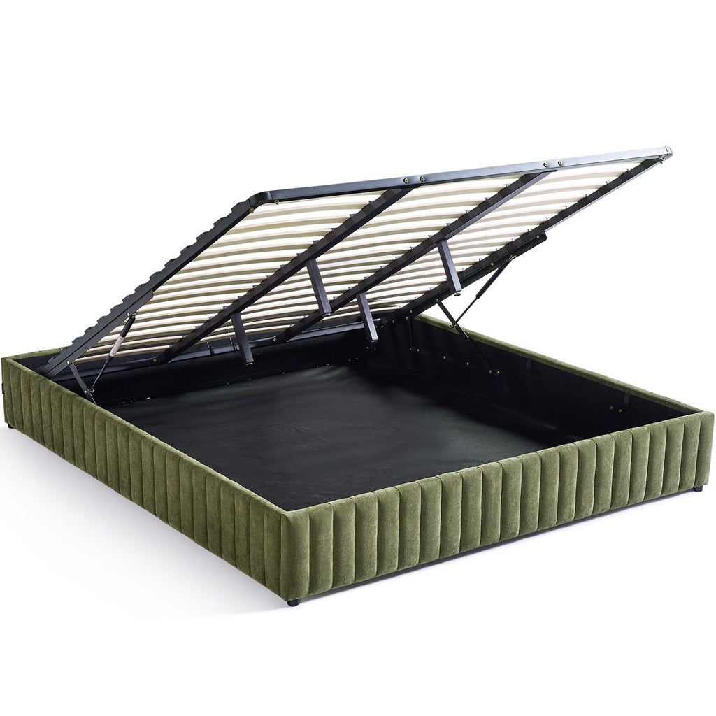 Balto - Lit Coffre Adulte en Tissu Chenille - Vert Kaki