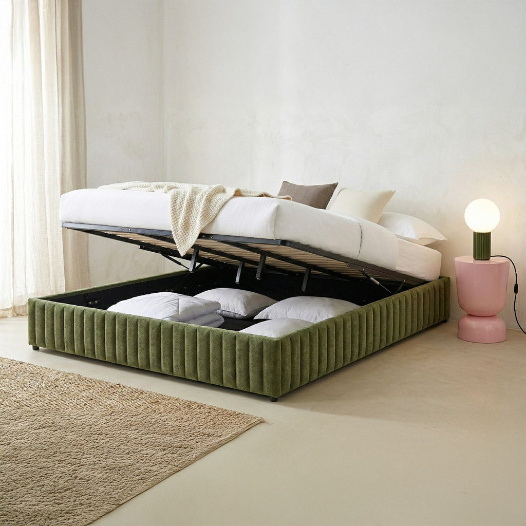 Balto - Lit Coffre Adulte en Tissu Chenille - Vert Kaki