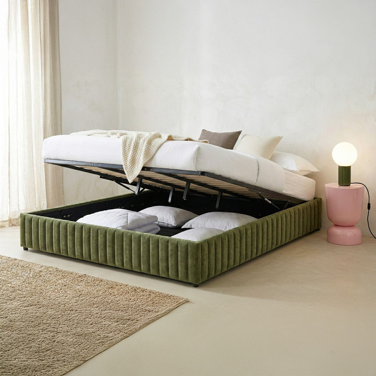Balto - Lit Coffre Adulte en Tissu Chenille - Vert Kaki