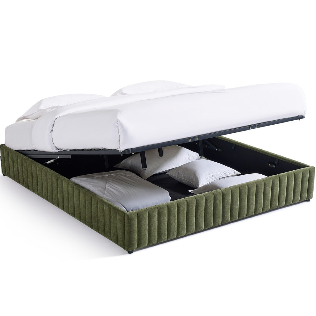Balto - Lit Coffre Adulte en Tissu Chenille - Vert Kaki