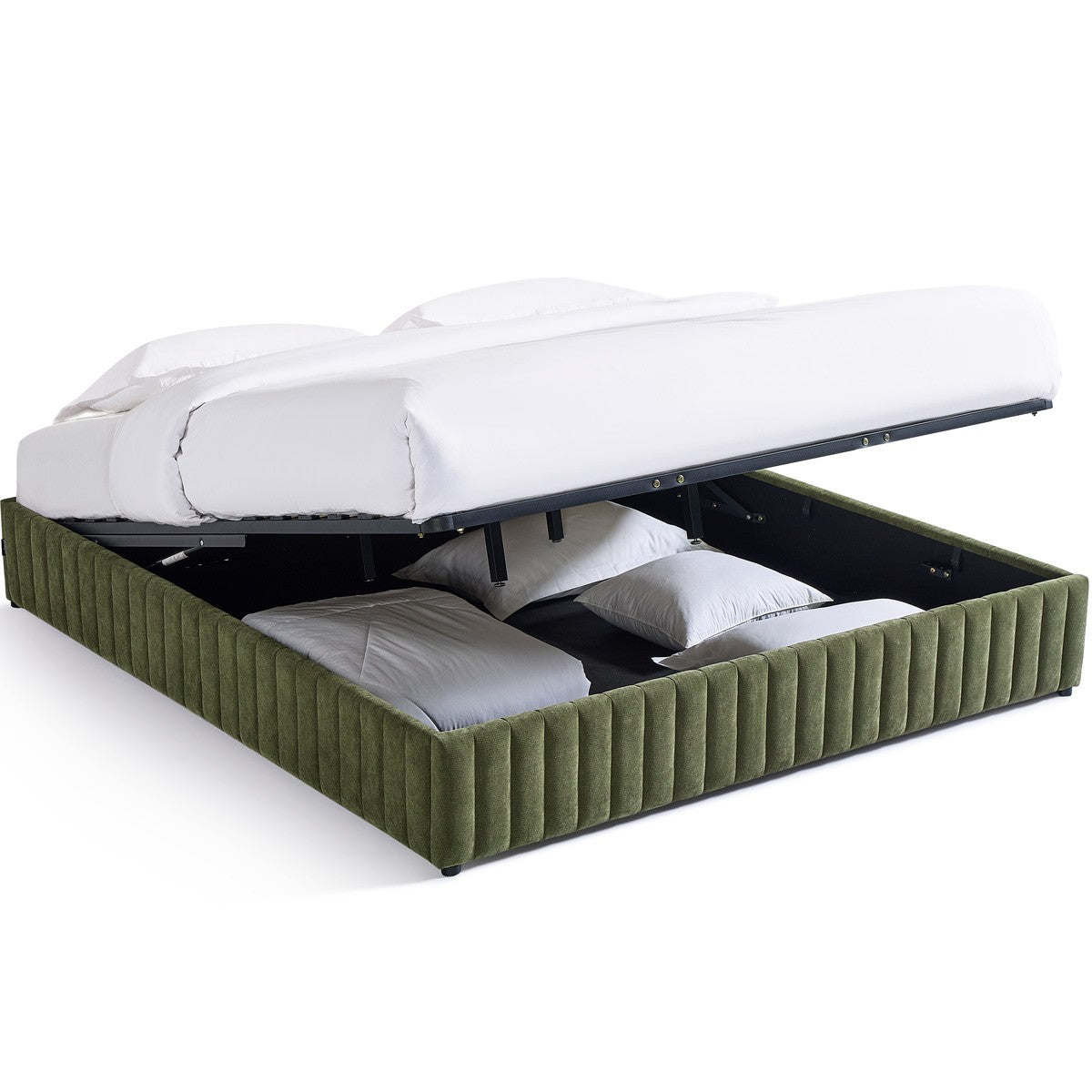 Balto - Lit Coffre Adulte en Tissu Chenille - Vert Kaki