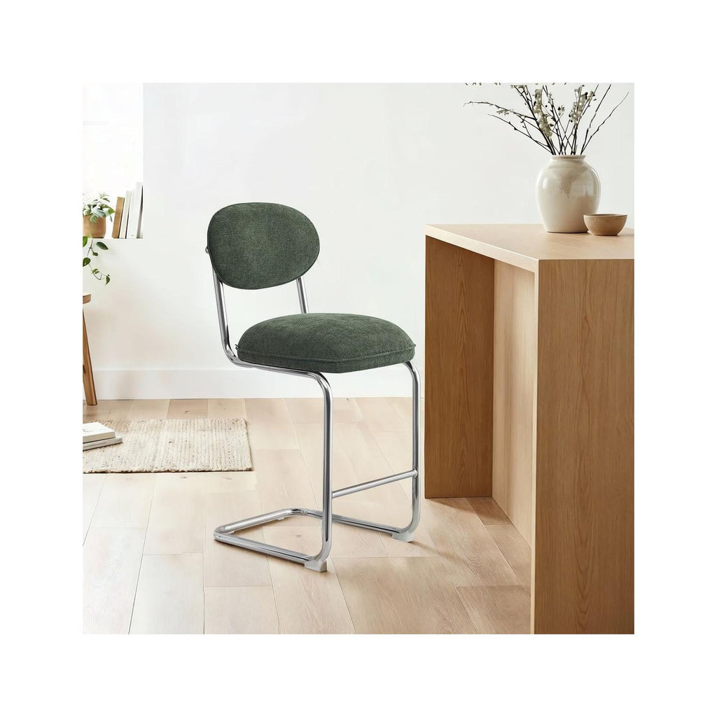 Lou - Lot de 2 Tabourets de Bar en Tissu Chenille, Piètement Chromé - Vert