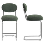 Lou - Lot de 2 Tabourets de Bar en Tissu Chenille, Piètement Chromé - Vert