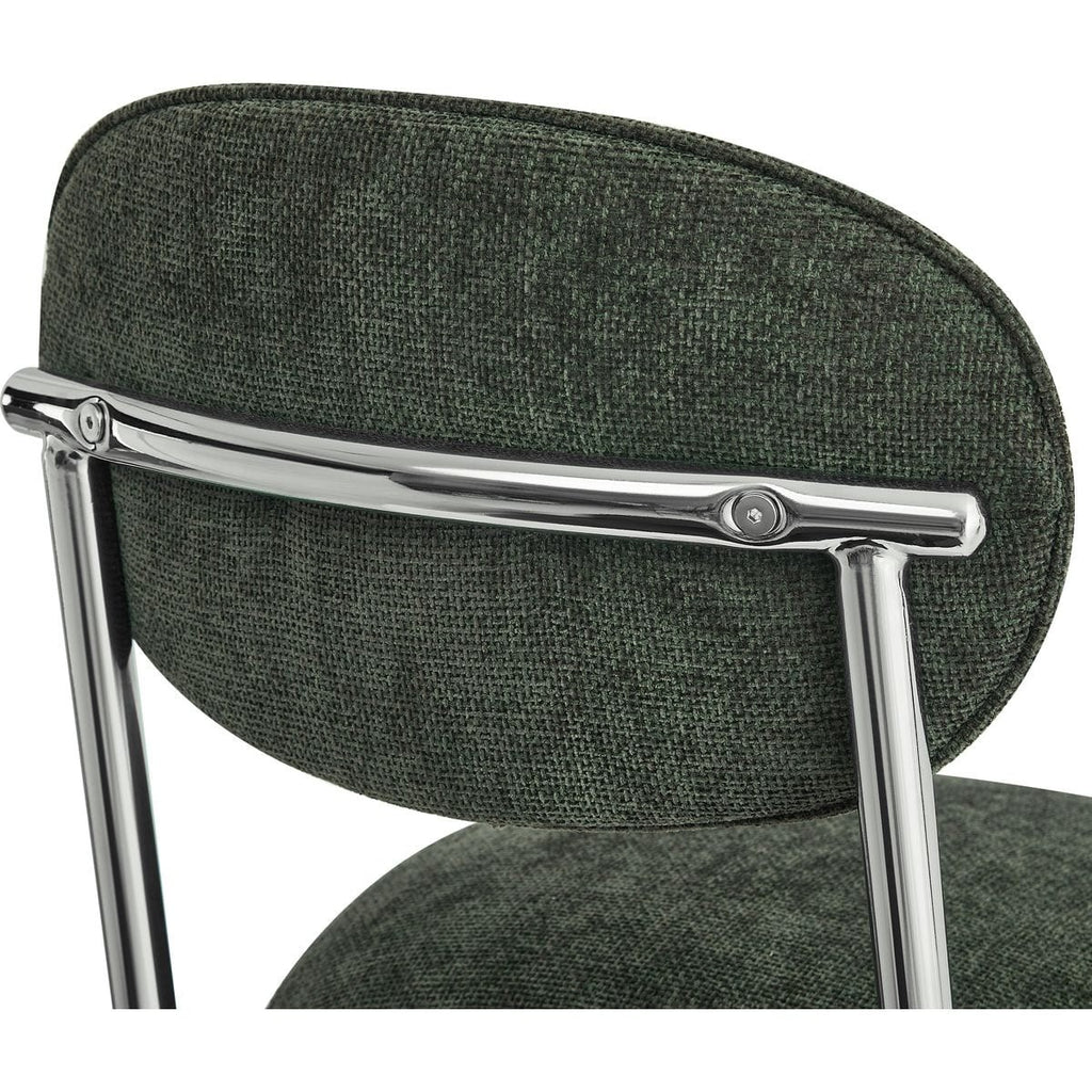 Lou - Lot de 2 Tabourets de Bar en Tissu Chenille, Piètement Chromé - Vert