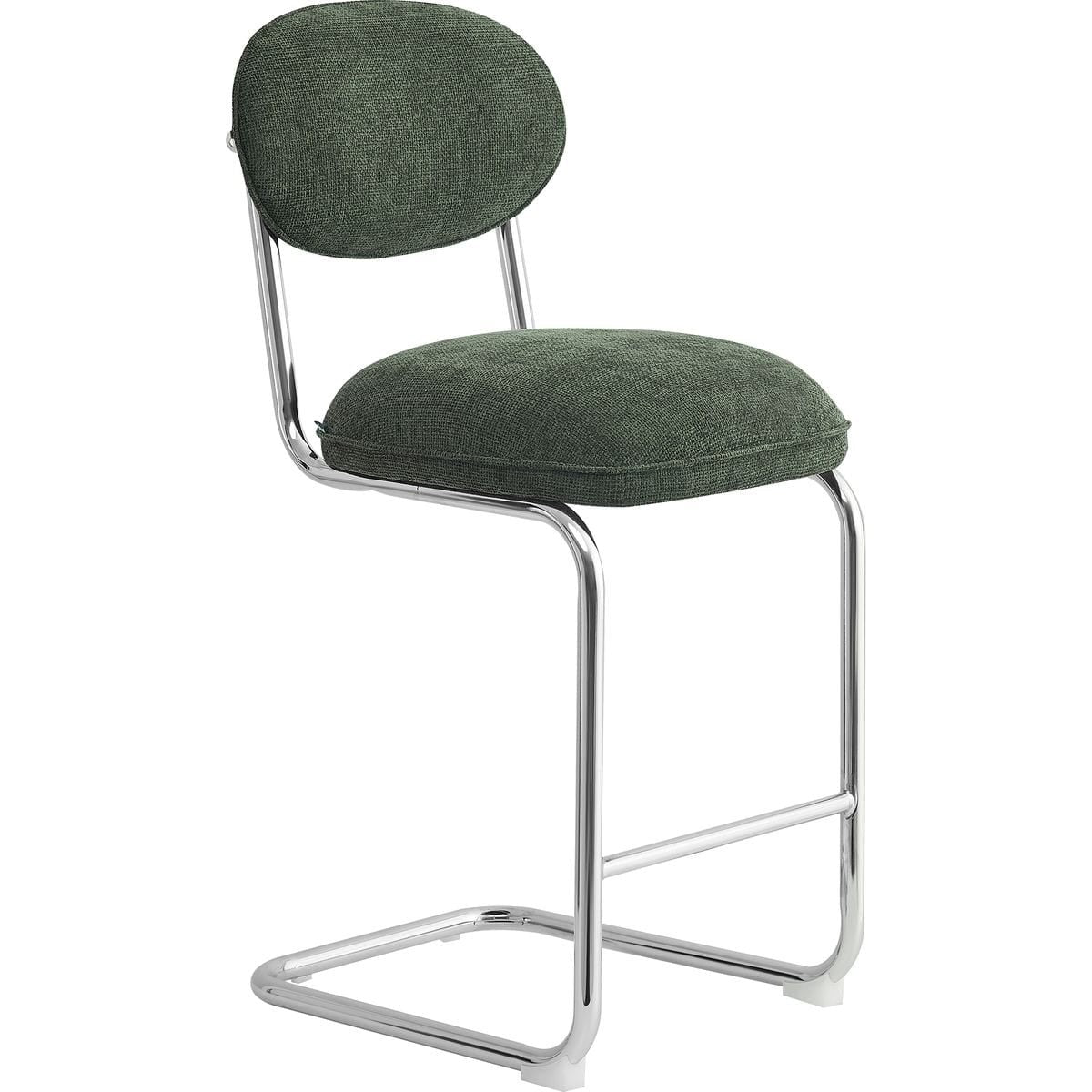 Lou - Lot de 2 Tabourets de Bar en Tissu Chenille, Piètement Chromé - Vert